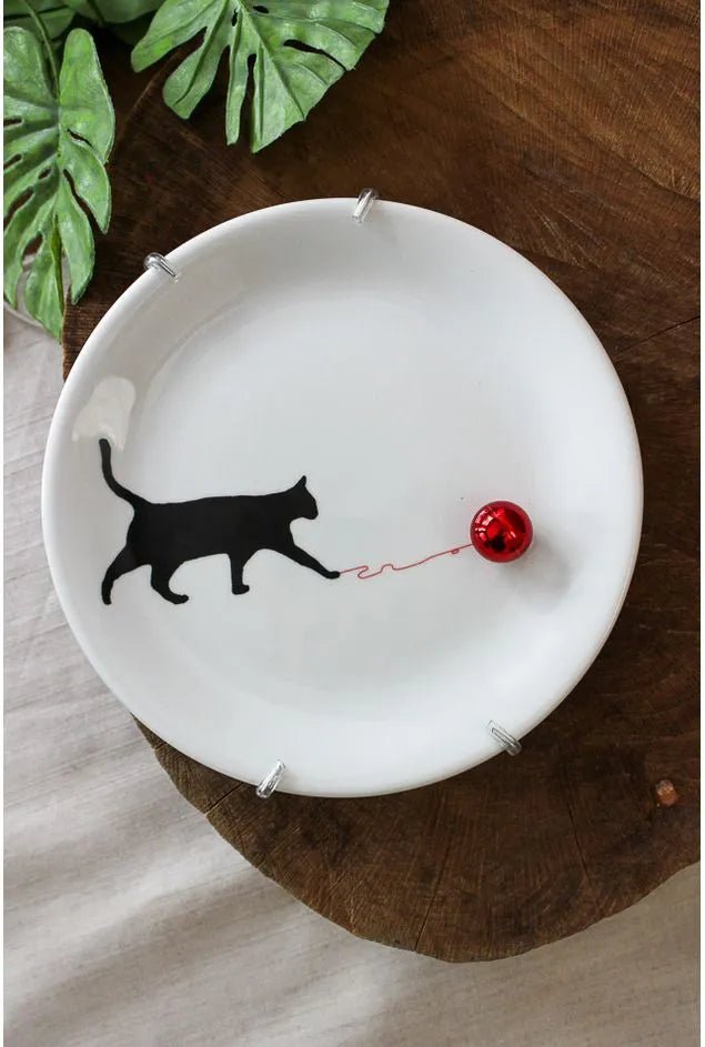 Prato Decorativo Gato Bola Vermelha Greghi Design - Casa Aurum